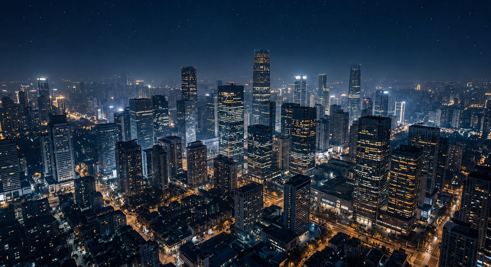 Modern city skyline at night